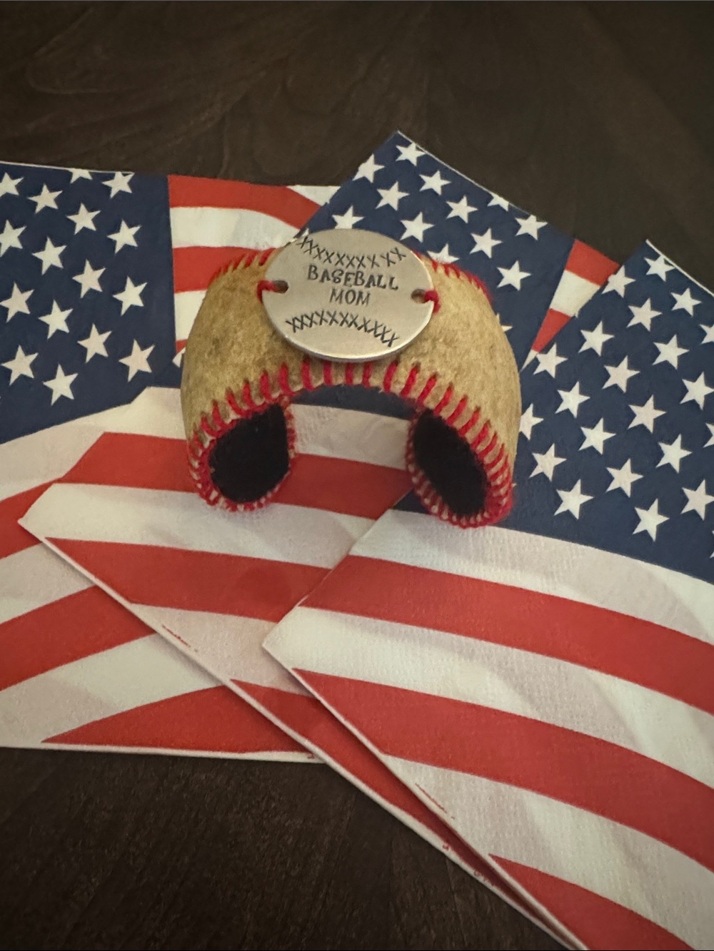 Baseball Mom Leather Cuff Bracelet custom made out of baseball leather